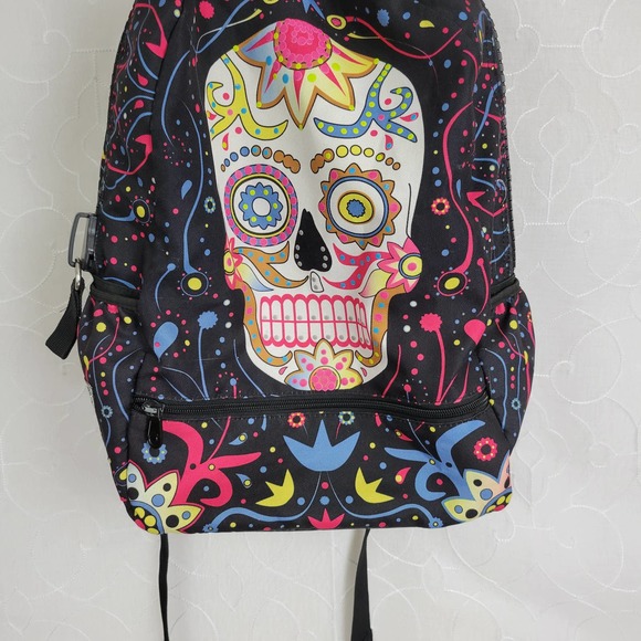 Mojo Kids Bag One Size Multicolor Black Skull Graphic Print Zip Closure Backpack - Picture 2 of 6